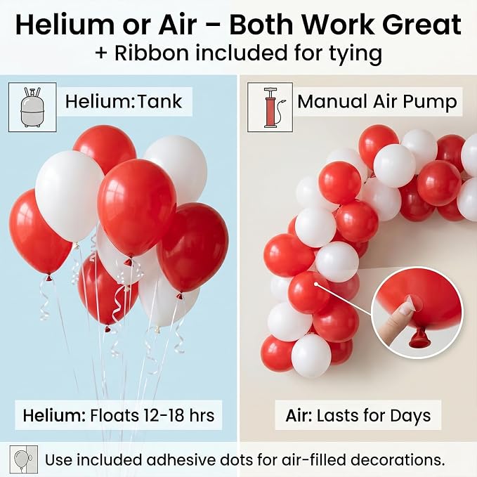 60pcs Red and White Balloon Kit, 12 Inch Christmas Red White Latex Balloons - Image 4