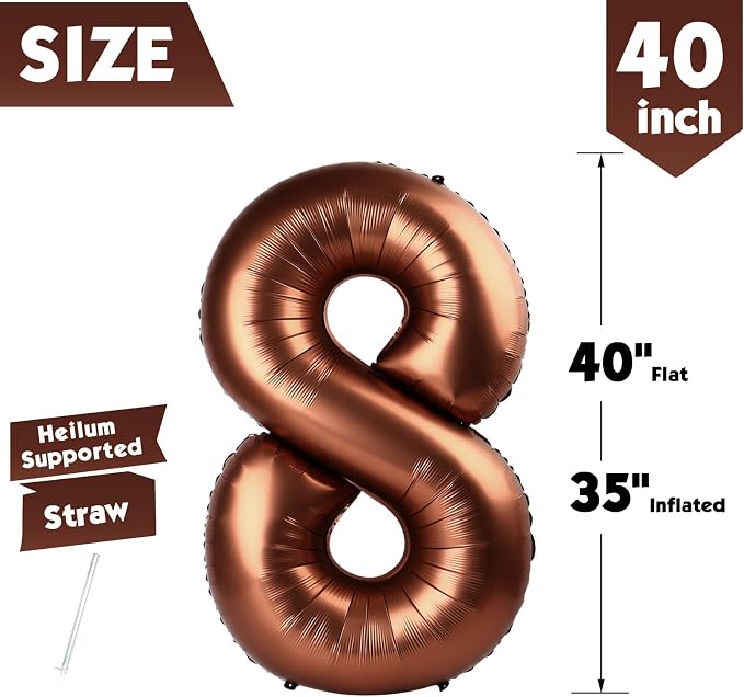 40 Inch Brown Number 8 Balloon Birthday Party Decorations - Image 5