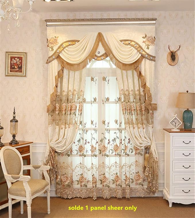 1 Panel European Embroidered Floral Sheer Curtain Rod Pocket Top | Royal - Image 4
