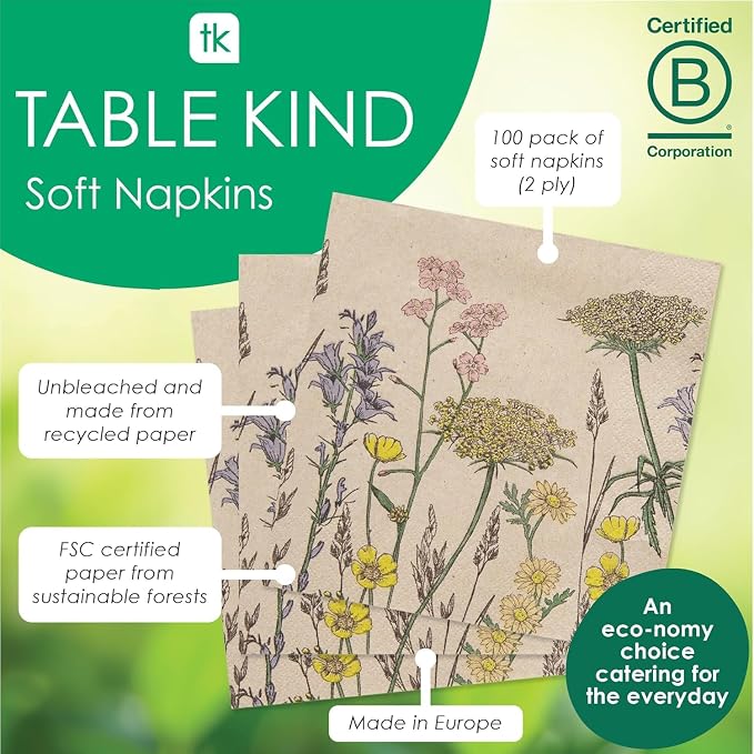 Table Kind 100 x Soft Recycled Floral Napkins Wildflower Soft Paper Napkins - Image 2
