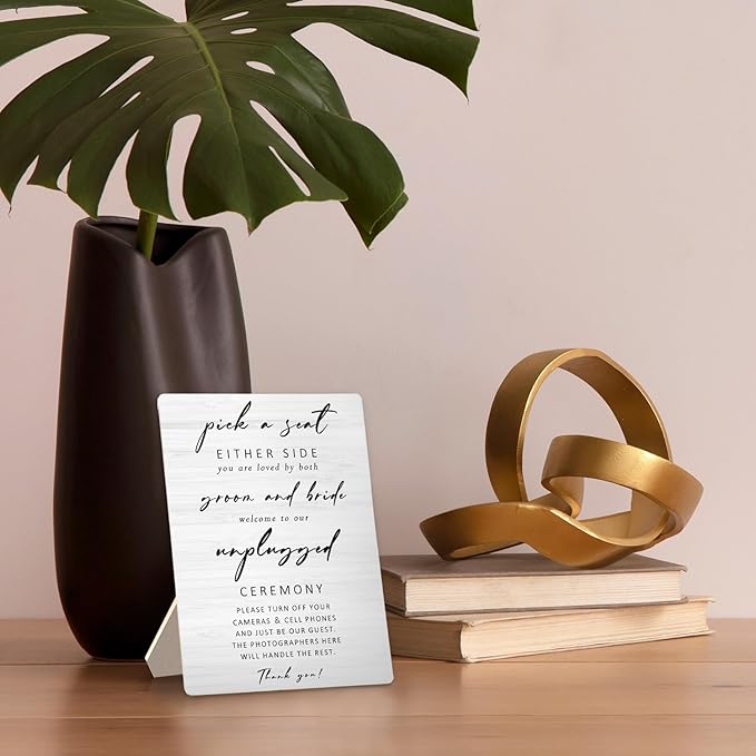 Unplugged Ceremony Sign for Wedding, Wooden Wedding Sign Stand 5x7inch, Wedding Signs for Ceremony and Reception, Wedding Table Decorations