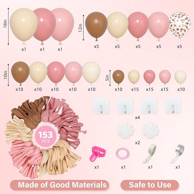 Amandir 153 Pcs Boho Balloon Arch Garland Kit | Retro Dusty Rose Pink Blush - Image 2