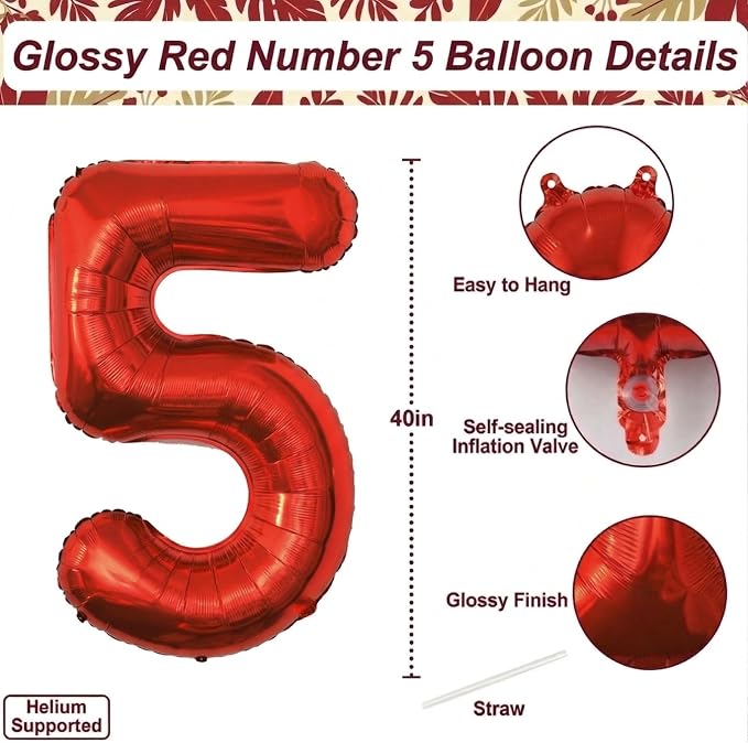 Red Number 15 Balloon 40 Inch, Foil Numeral - Image 4