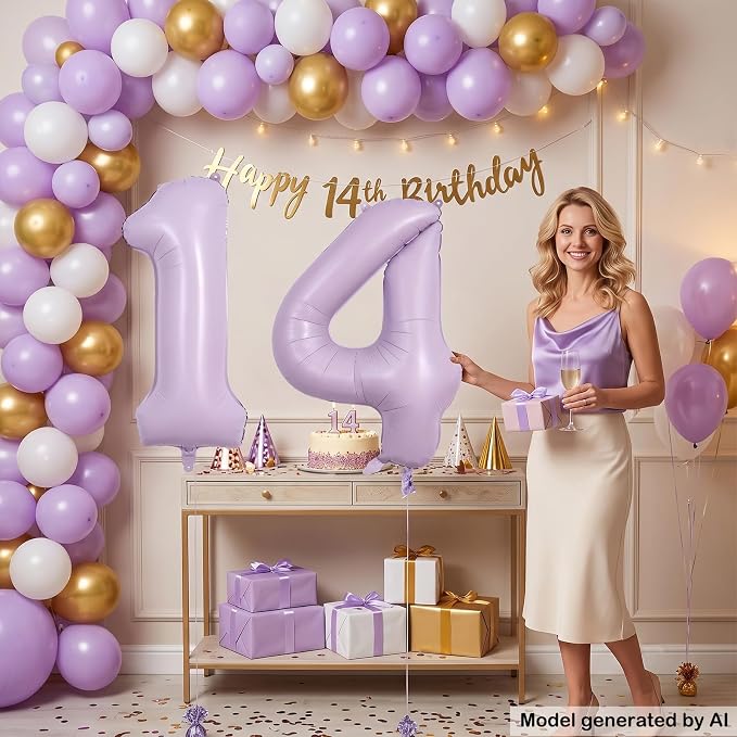 40" Pastel Purple Foil Number 14 Balloon - Image 3