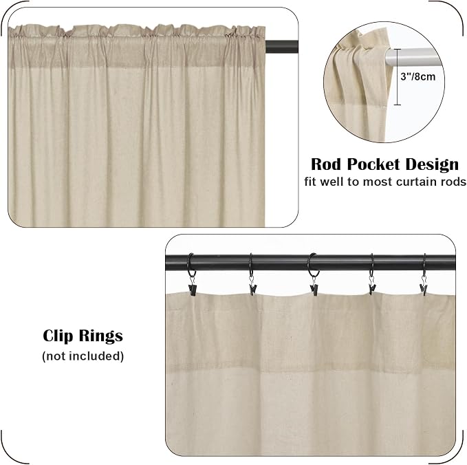 Boho Kitchen Curtains 24 Inch Length, Farmhouse Cotton Linen Tier Curtains - Image 7