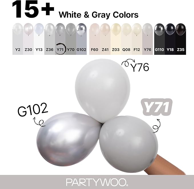 PartyWoo Gray Balloons 155pcs Different Sizes Pack of 18 12 10 5 Inch Matte - Image 4