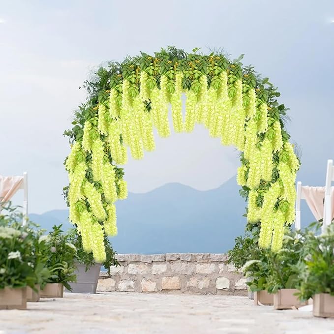 24 Pack Green Wisteria Hanging Flowers Garland, 3.77 Feet Artificial Flower Vines, Fake Wisteria, Artificial Vines Hanging Garland for Backdrop Outdoor Yard Garden Decor