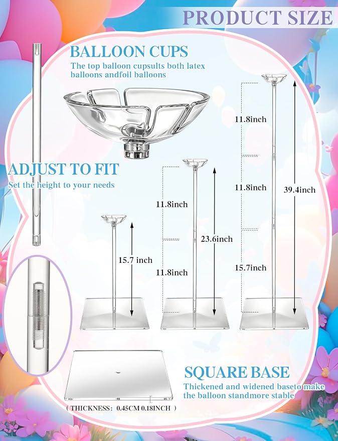 10 Pack Clear Acrylic Balloon Stand Kit, 23.6 Inch | Reusable Balloon Sticks - Image 4