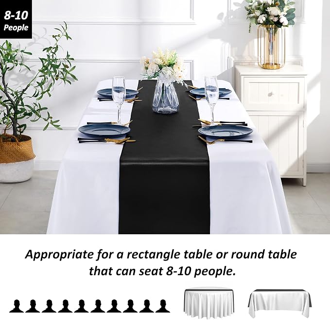 SiinvdaBZX 24 Pcs Black Satin Table Runner 12 x 108 inches Long | Bright Smooth - Image 3
