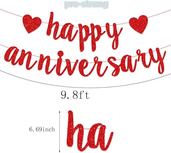 Pre-Strung Happy Anniversary Banner Bunting Hanging Sign Garland - Image 7