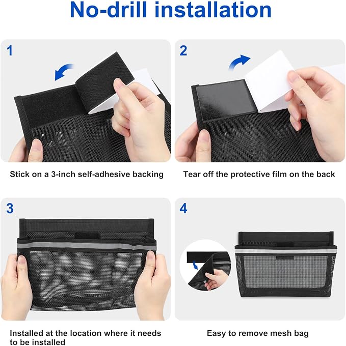 Linkstyle 3PCS Boat Storage Mesh Bag, Self Adhesive Marine Caddy Organizer - Image 6