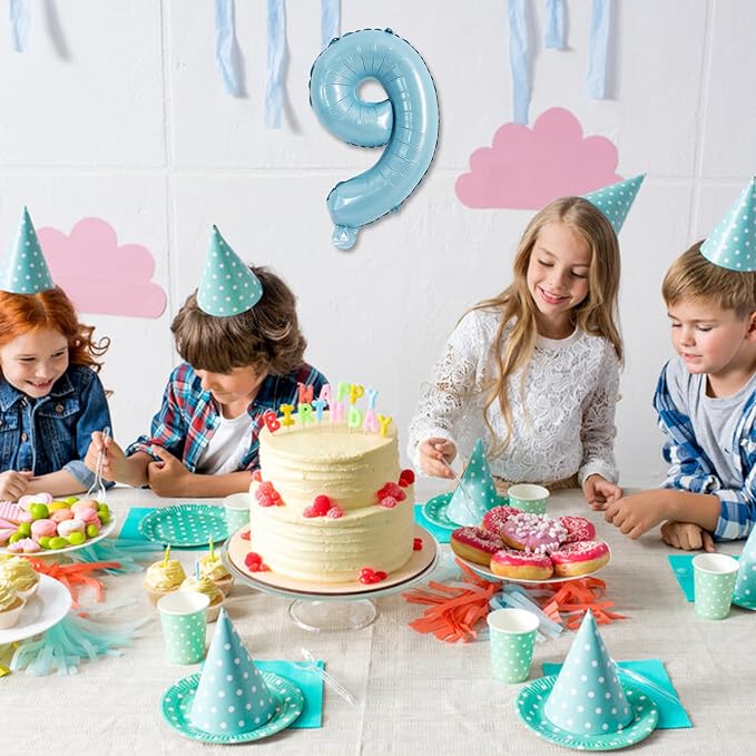 TONIFUL Number Balloon 16Inch 10 Pcs Light Blue 0-9 Birthday Number Ballons | - Image 5