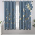 Stone Blue Blackout Curtains for Bedroom, Room Darkening Gold Palm Tree Pattern by ESTELARTEXTILER