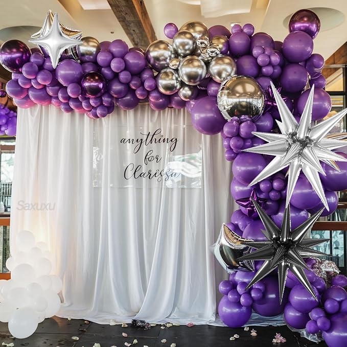 Purple Black Balloon Arch Kit, Sliver Star Foil Balloons - Image 5