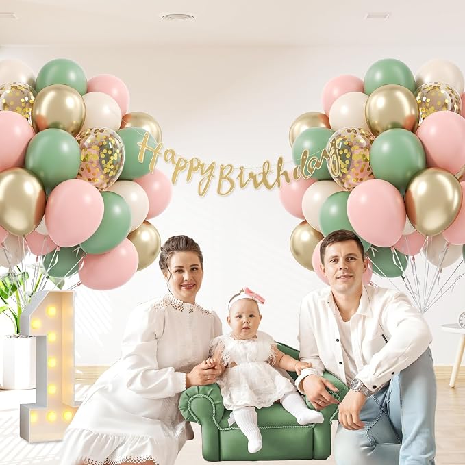 60pcs Pink and Green Balloons 12inch - Image 5