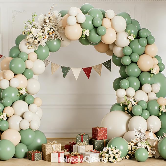 RainbowQ 165 Pcs Sage Green Balloons Arch Kit Different Sizes Garland | Olive - Image 4