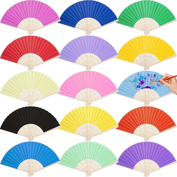 DomeStar 15 PCS Paper Folding Hand Fans, 8.3 Inch Multicolored Paper Fans | by DOMESTAR
