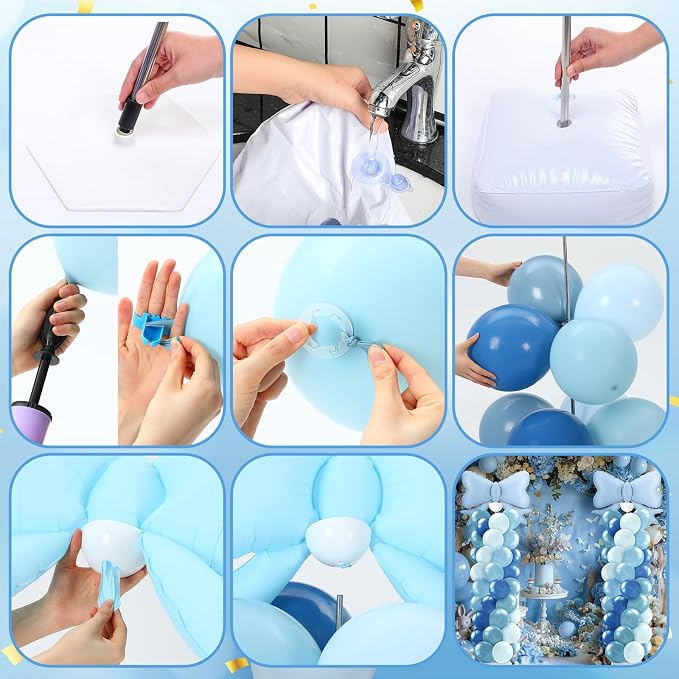 Kasyat Dusty Blue Bow Balloon Column Stand Kit Retro Baby Blue Balloon Arch - Image 5