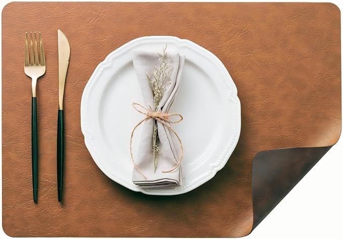 Placemats Set of 4, DOLOPL Reversible Dual-Color Faux Leather Place Mats by DOLOPLOfficial