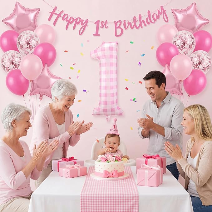 Jenaai 40 Inch Gingham 1st Balloon Large Number 1 Plaid Balloons - Image 6