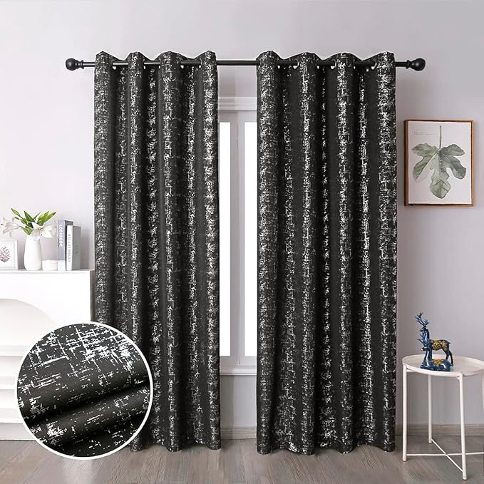 Taisier Home Silver Foil Print Linen Textured Curtains Geometric Dots Pattern by TaisierHome