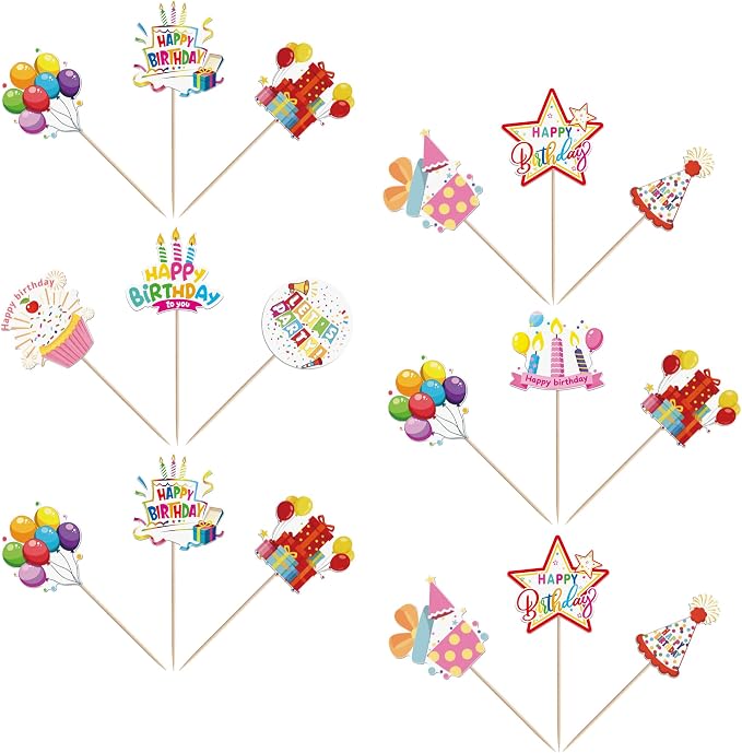 40 PCS Happy Birthday Cupcake Toppers Balloon Star Cheers Party Time Firework - Image 3
