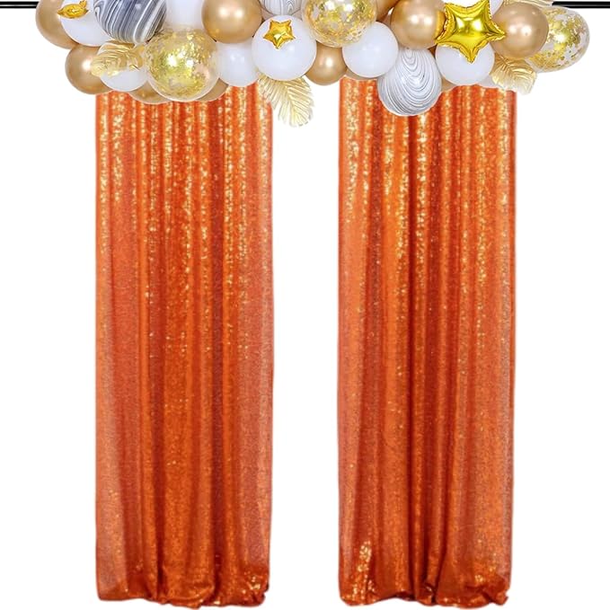 Poise3EHome Orange Sequin Backdrop Curtain, 2 Panels 2FTx8FT Glitter Background - Image 8