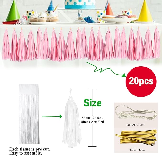 Light Pink Tissue Paper Tassels Garland Banner - Image 2