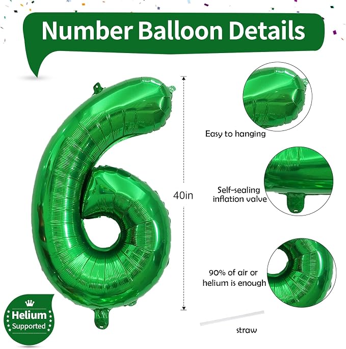 Giant Number Balloons 6, Dark Green 0-9 Set Number Balloons - Image 2