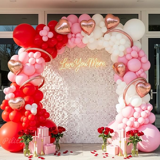 Valentine's Day Balloon Arch Kit, 8 Rose Gold Long Balloons, Latex Sizes by Palitigo