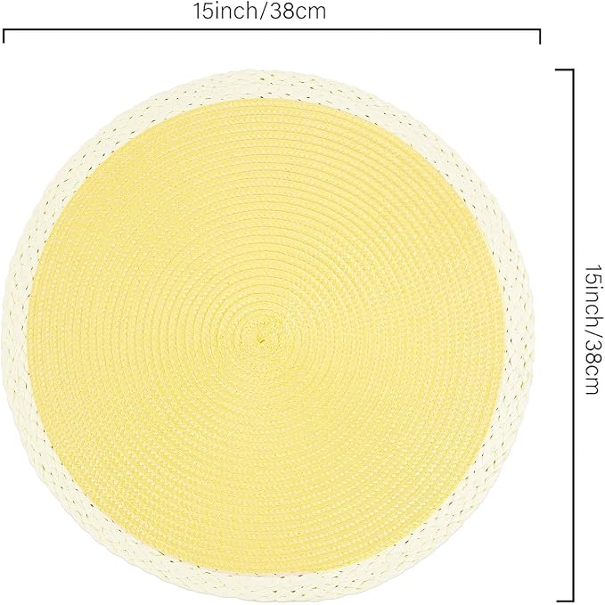 Round Placemats Set of 8, Woven Table Mats, Mint Yellow | Braided Paper Edge - Image 2