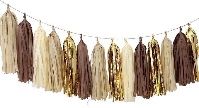 20PCS Brown Tan Cream Gold DIY Tissue Tassel Garland Party Tassel Banner - Image 2