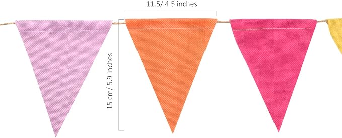 Hestya 24 Pieces 15.7 Feet Colorful Pennant Flag Banner Imitated Burlap Bunting - Image 2