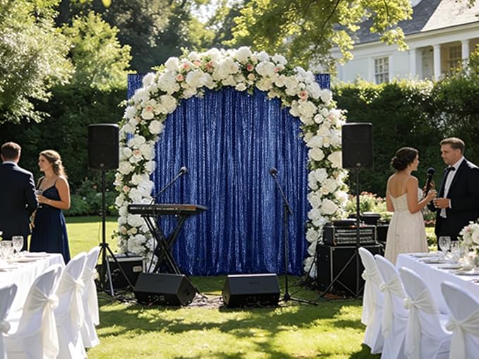 Sugargirl Navy Sequin Backdrop Curtain 2 Panels 2FTx8FT Glitter Navy Background - Image 2