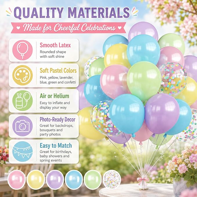 Pastel Balloons, Rainbow Candy Spring Easter Baby Shower Pastel Decorations - Image 7