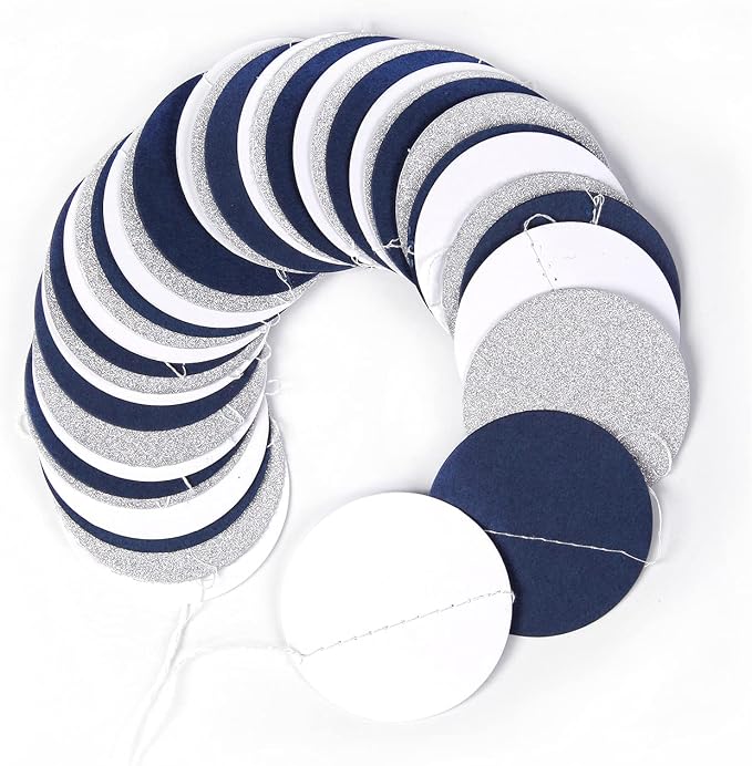Navy Blue White Silver Paper Garland, 52Ft Gender Reveal Hanging Decoration - Image 4