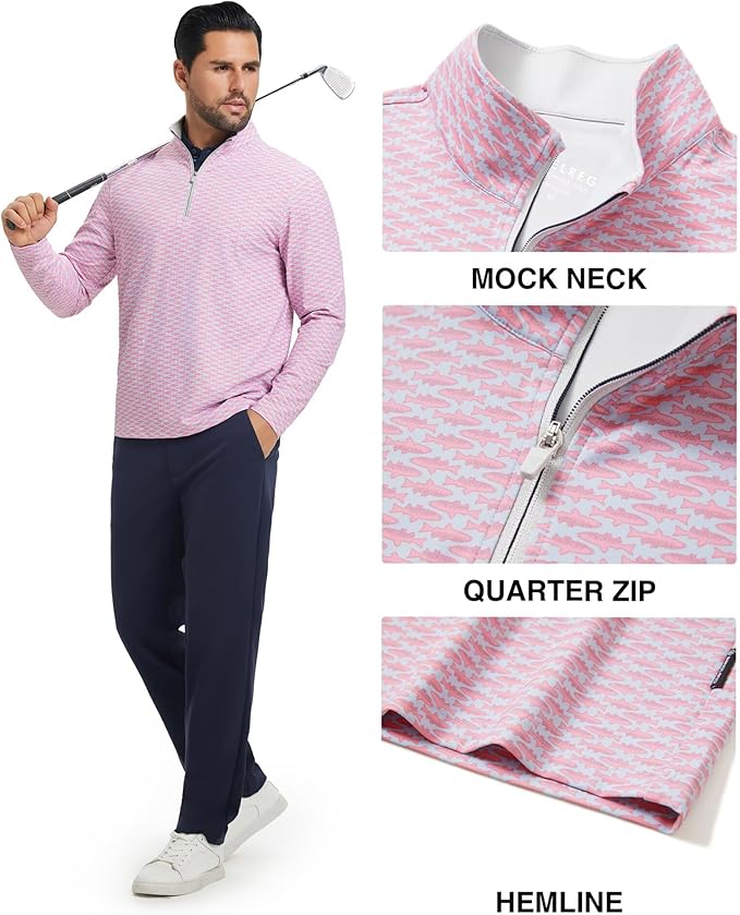 M MAELREG Quarter Zip Golf Pullover Men Dry Fit Long Sleeve Performance Wicking 1/4 Zip Full Print Pullover Mens Sweatshirt
