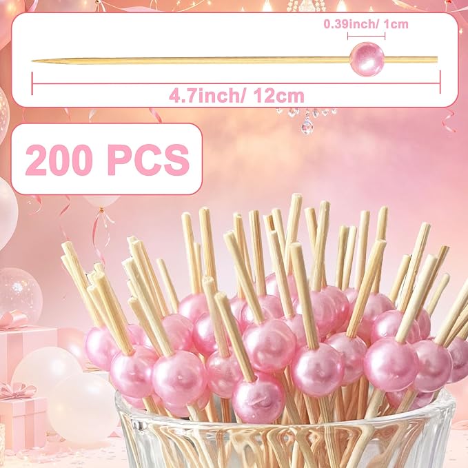 200 PCS Pink Pearl Cocktail Picks, Wedding Decor Bridal Shower Decorations - Image 3