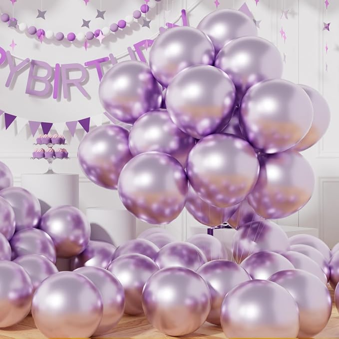 AULE 50Pcs Metallic 12 Inch Light Purple Lilac Chrome Helium Shiny Balloons | by AULE