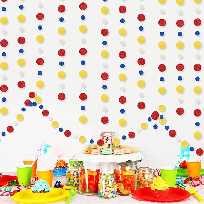 Outus 5 Pieces Colorful Circle Garland Banner Hanging Paper Dot Decorations - Image 4