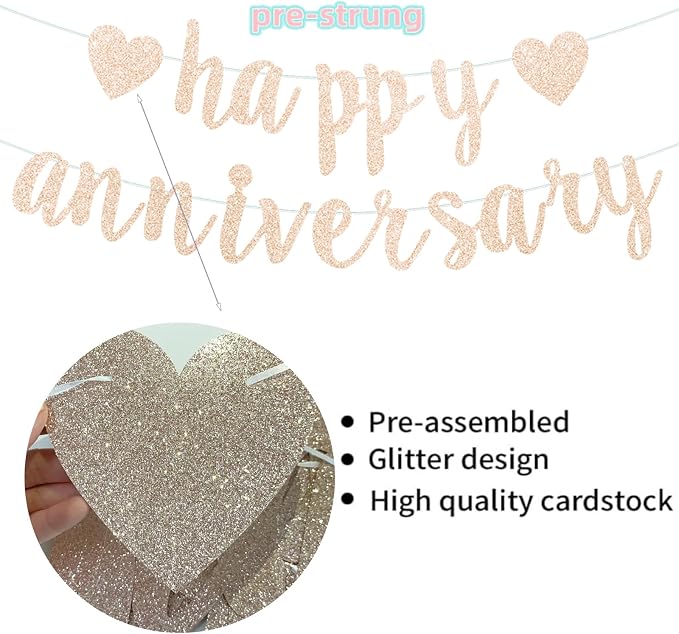 Pre-Strung Happy Anniversary Banner Bunting Hanging Sign Garland - Image 6