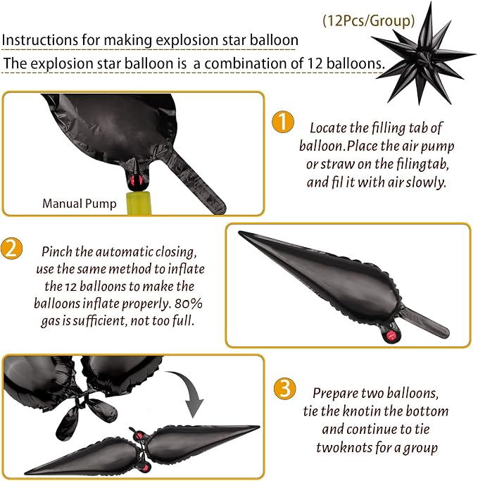Black Star Foil Balloon 12 Point Cone Explosion Star Foil Balloon | 60 Pcs - Image 3