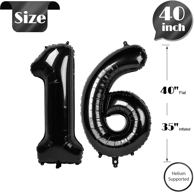 Black Number 16 Balloon 40 Inch - Image 5