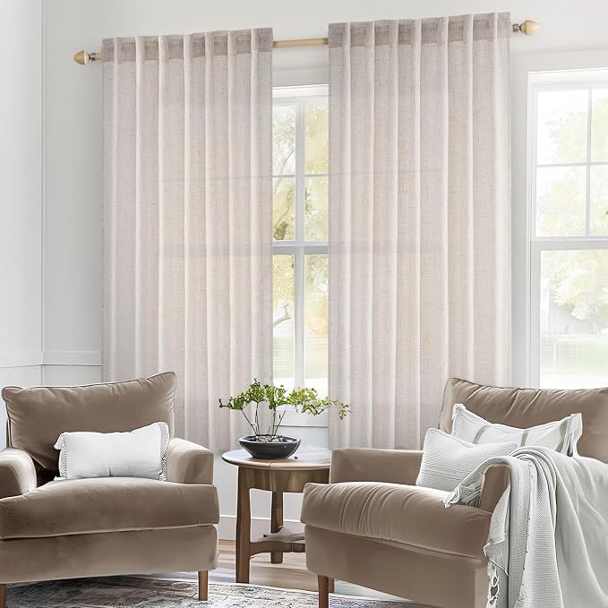 MIULEE White Short Linen Curtains 52x45 Inch Length 2 Panels - Image 2