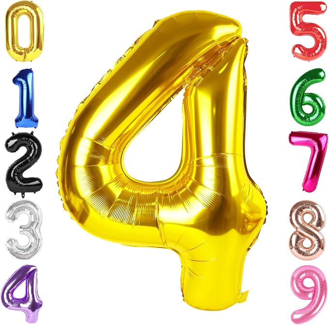 40 Inch Gold Number 4 Balloon Birthday Party Decorations by Hadoife