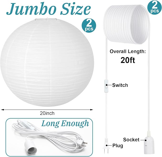Rossesay 2 Sets Jumbo Round Paper Lanterns - Image 2