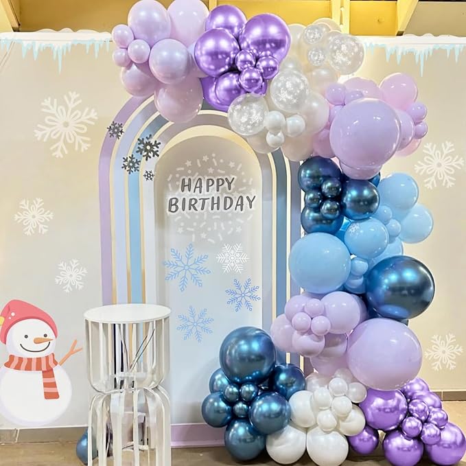 Blue Purple Snowflake Balloons Set, 12 Inch Metallic Blue Purple Balloon - Image 3