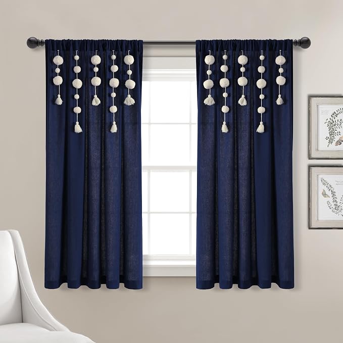 Lush Decor Boho Pom Pom Tassel Linen Textured Window Curtain Panel, Single 52" by LushDecor