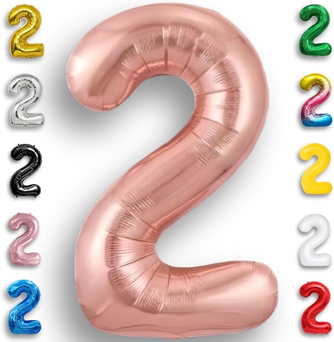 Rose Gold Number Balloon 2 Mylar Foil Macaron Balloons 16 inch by Unknown