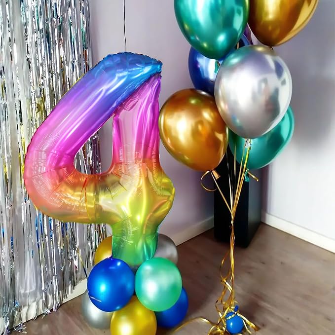 40 Inch Rainbow Number Balloon 4, Large Number Foil Balloons Mylar - Image 4